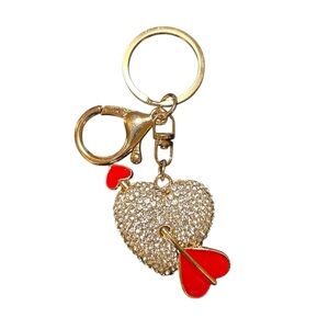White and Red Bedazzled Heart Keychain